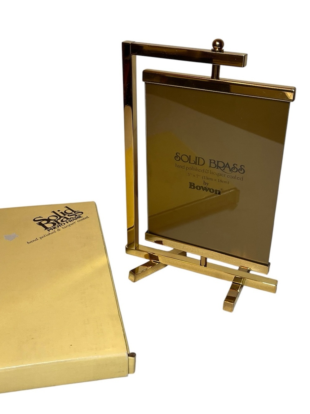New Solid Brass Picture Frame by Bowon - Gold Finish vintage; pivots on stand